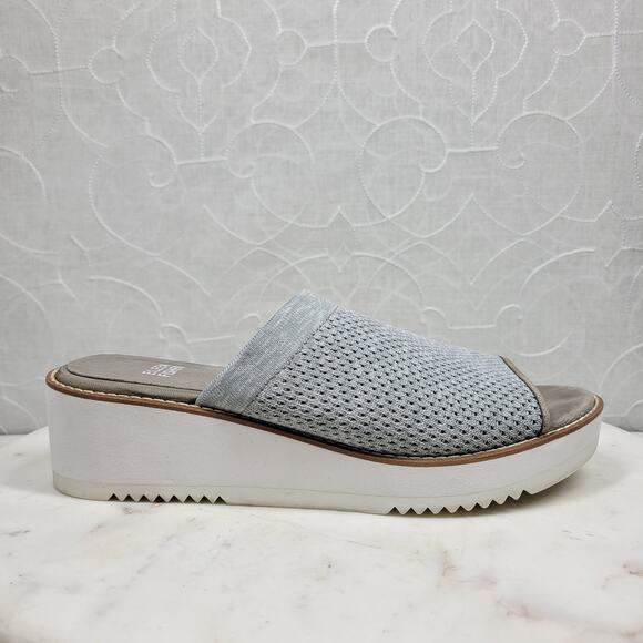 Eileen Fisher Telly Sandals Womens 7.5 Blue Knit Stretch Mesh Platform Wedge - Picture 1 of 14